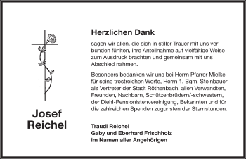 Traueranzeige von Josef Reichel von Pegnitz-Zeitung